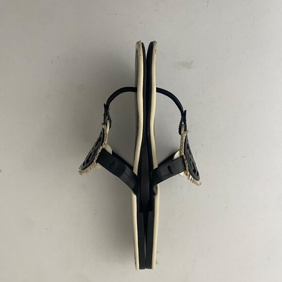 Tory Burch Miller Fringe Sandals Shoes Black White - Picture 2 of 10